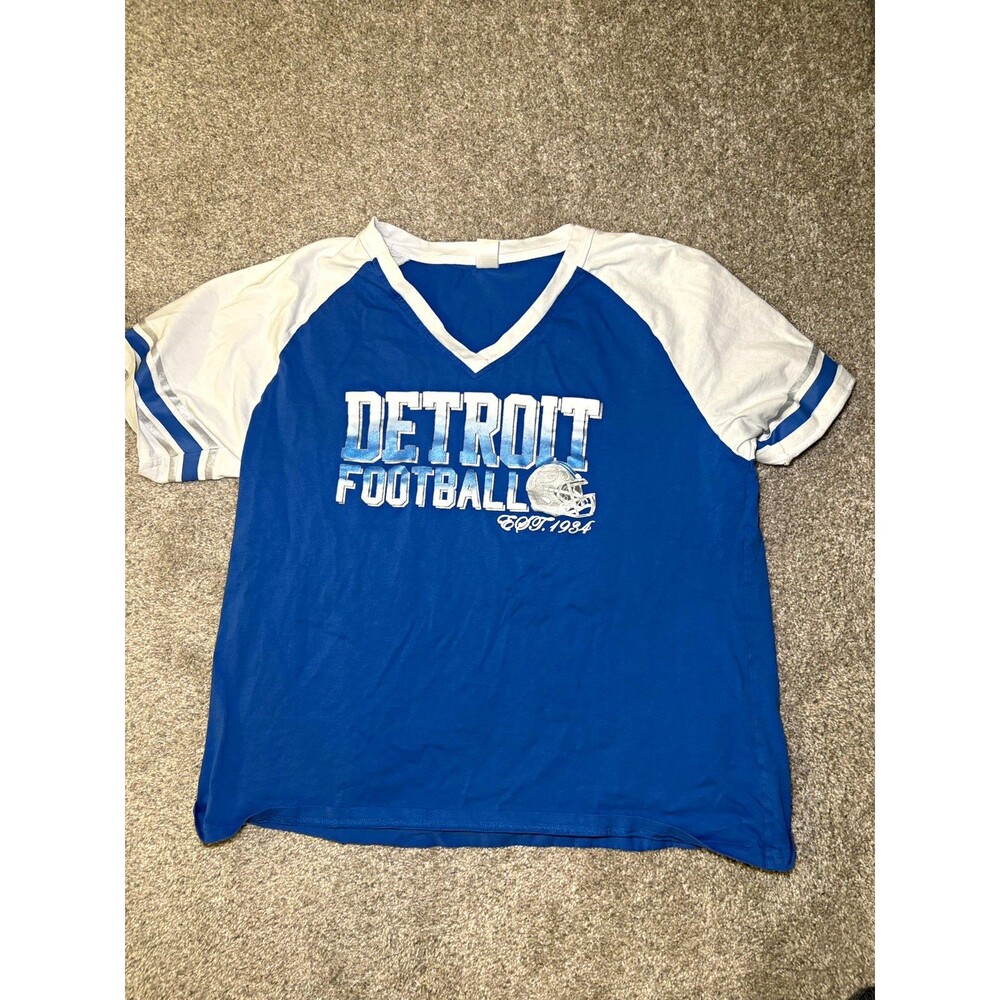 Detroit Football Detroit Lions Mens 2XL Blue/White Ringer Graphic Cotton Tee